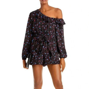 NWT AQUA Women’s Belted Floral Long Sleeve Off the Shoulder Romper | size XS